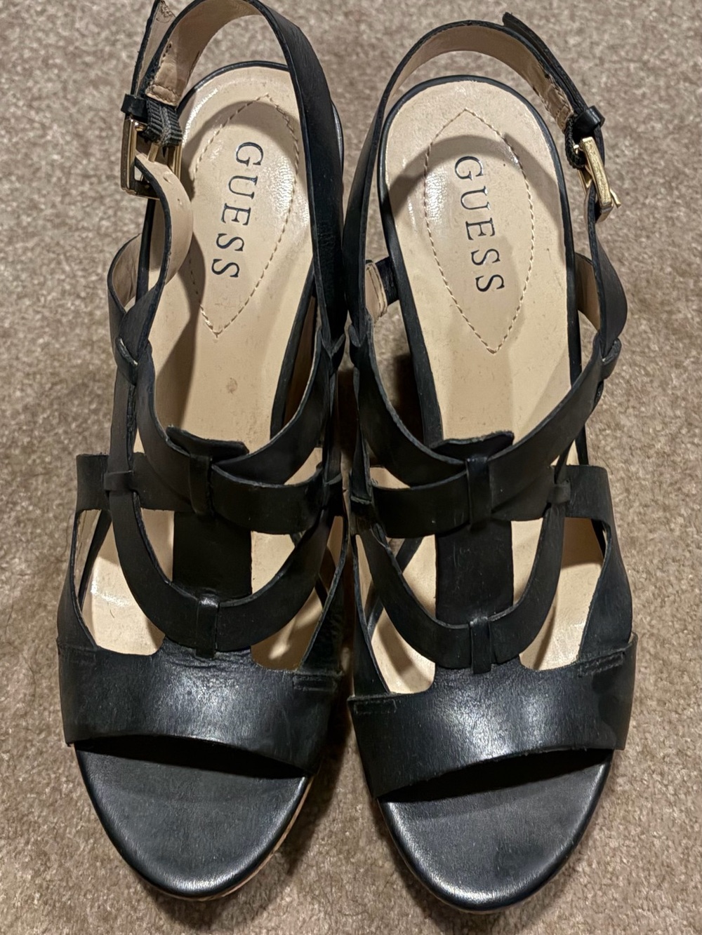GUESS Black Strappy Slingback Heeled Sandals